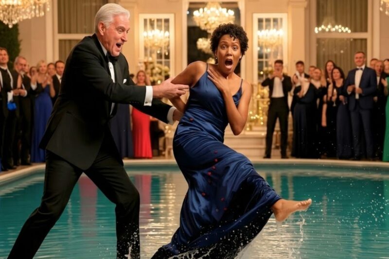 Un multimillonario empujó a la esposa de un director ejecutivo negro a la piscina de la gala; minutos después, su imperio de mil millones de dólares se derrumbó.