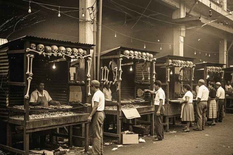 EL MERCADO DE SAN ISIDRO: LOS PUESTOS DE BARBACOA USABAN RESTOS DEL PANTEÓN VIEJO (1980, LEÓN)