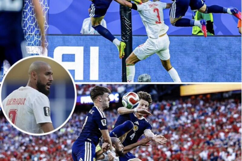 De alguna manera, Noussair Mazraoui ganó el duelo aéreo contra Scott McTominay y Ben Doak 😅
